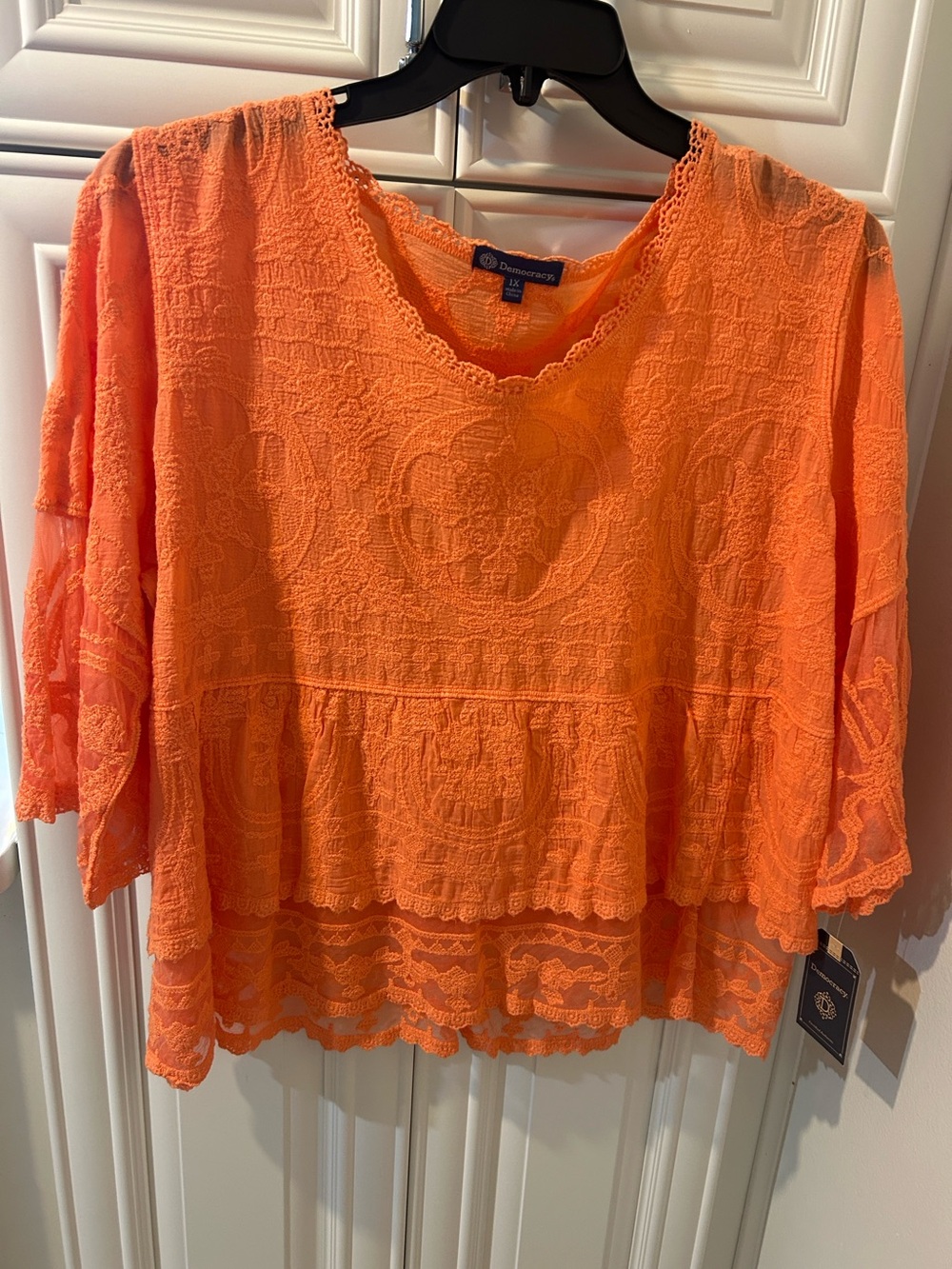 Democracy Bright Orange Lace Peplum Tunic